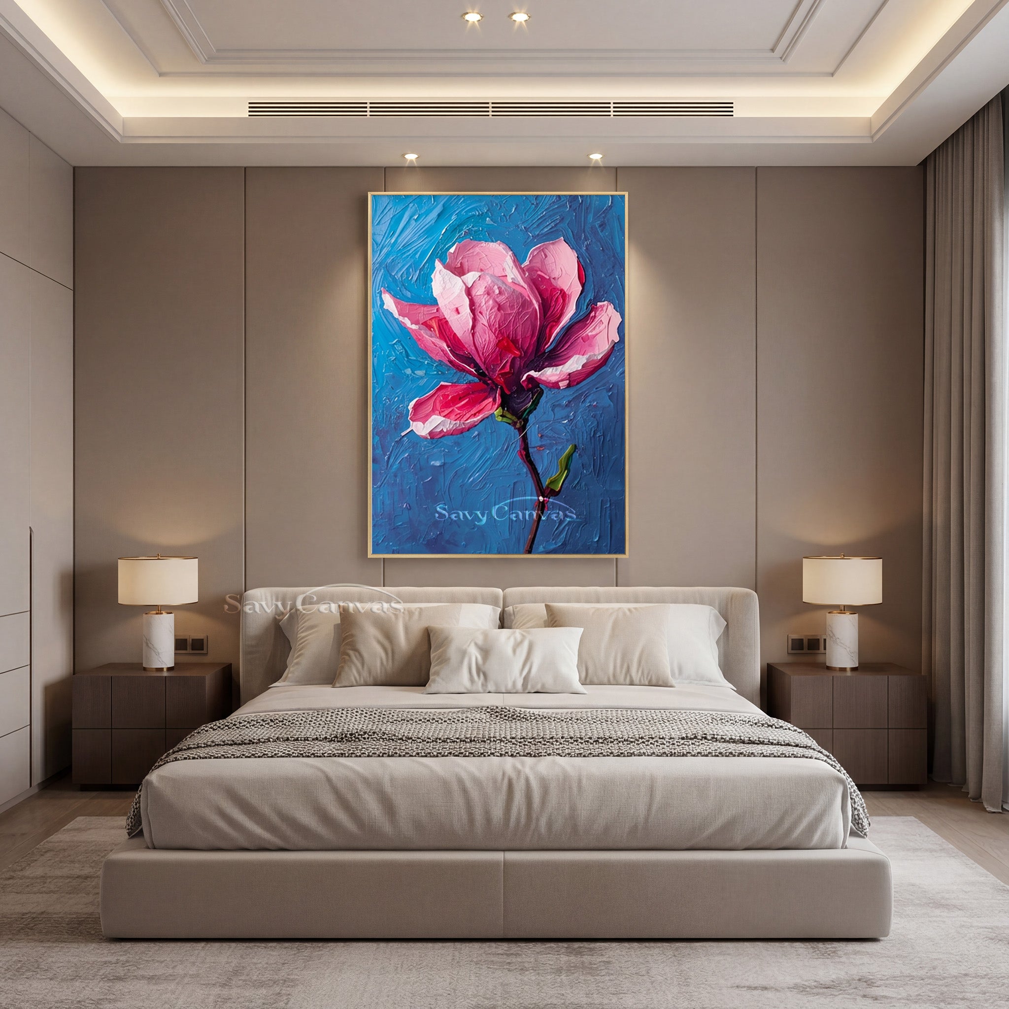 Modern Floral Oil Painting on Canvas | Pink Magnolia Wall Decor #SS 168