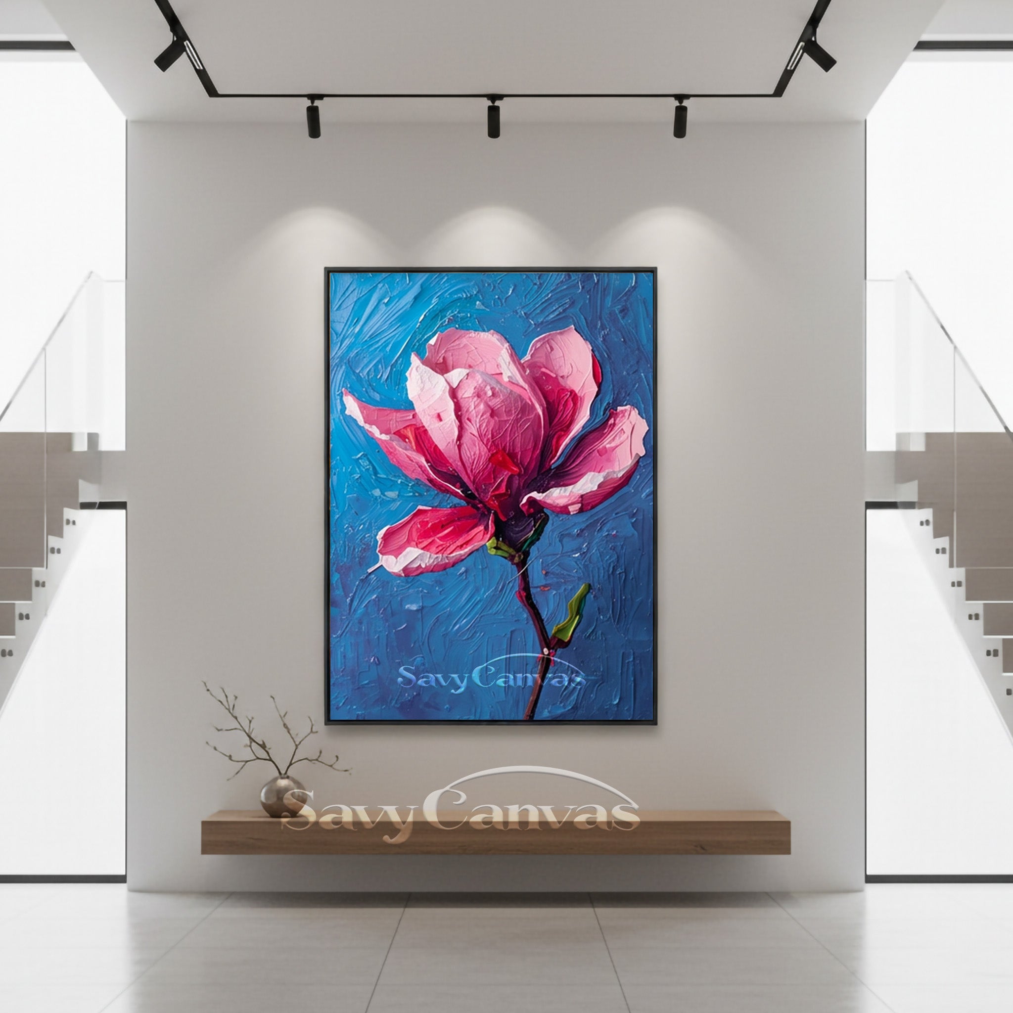 Modern Floral Oil Painting on Canvas | Pink Magnolia Wall Decor #SS 168
