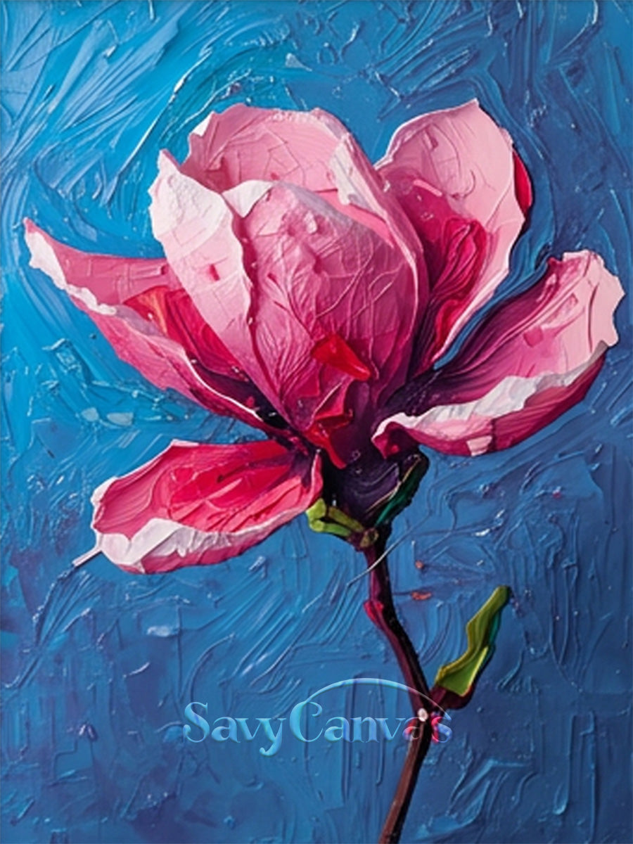 Modern Floral Oil Painting on Canvas | Pink Magnolia Wall Decor #SS 168