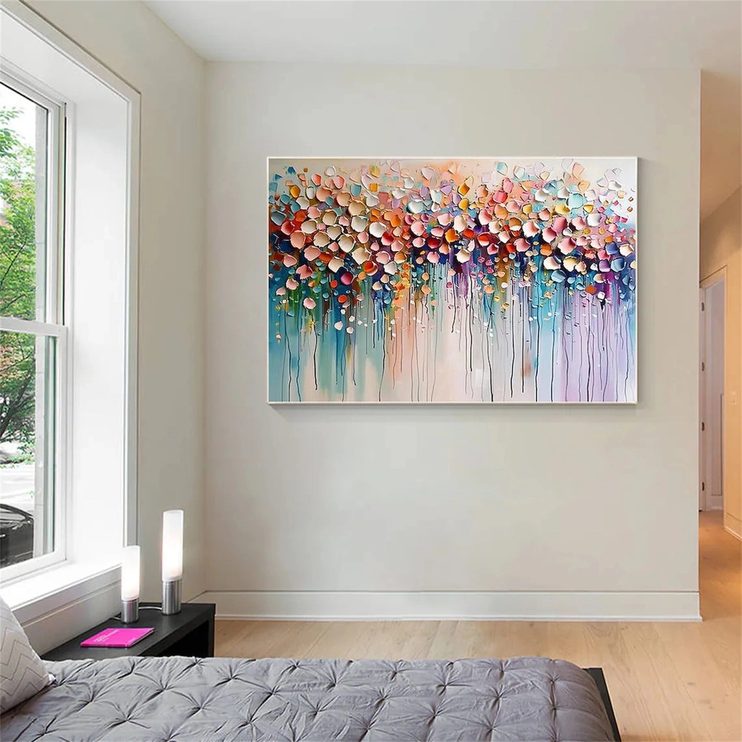 Artistic Living Room Decor: Hand - Painted Floral Oil Painting for Sale #JJ 343