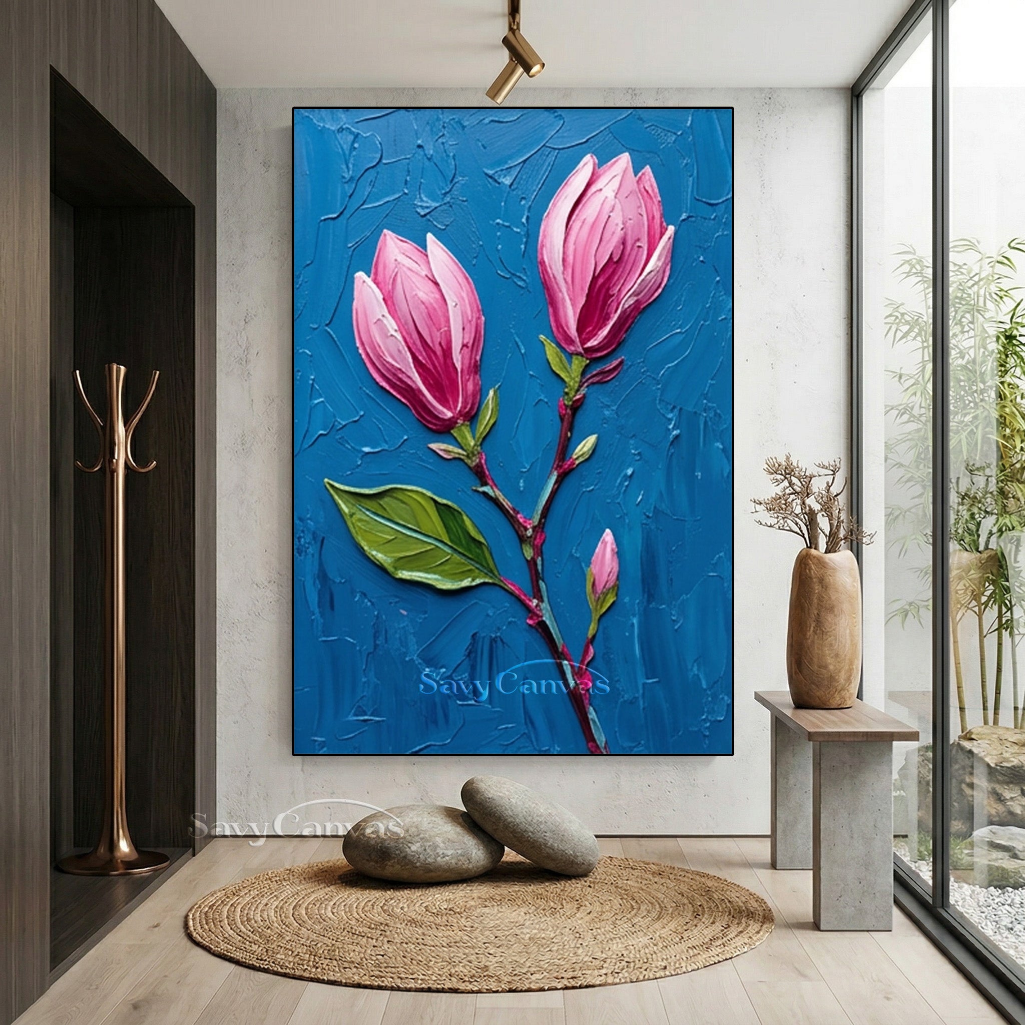 Textured Pink Magnolia Buds Oil Painting | Impasto Floral Art #SS 169