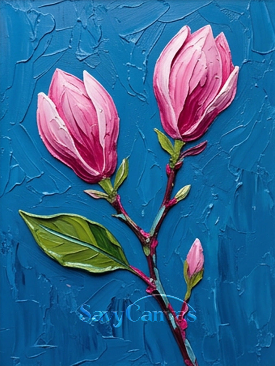 Textured Pink Magnolia Buds Oil Painting | Impasto Floral Art #SS 169
