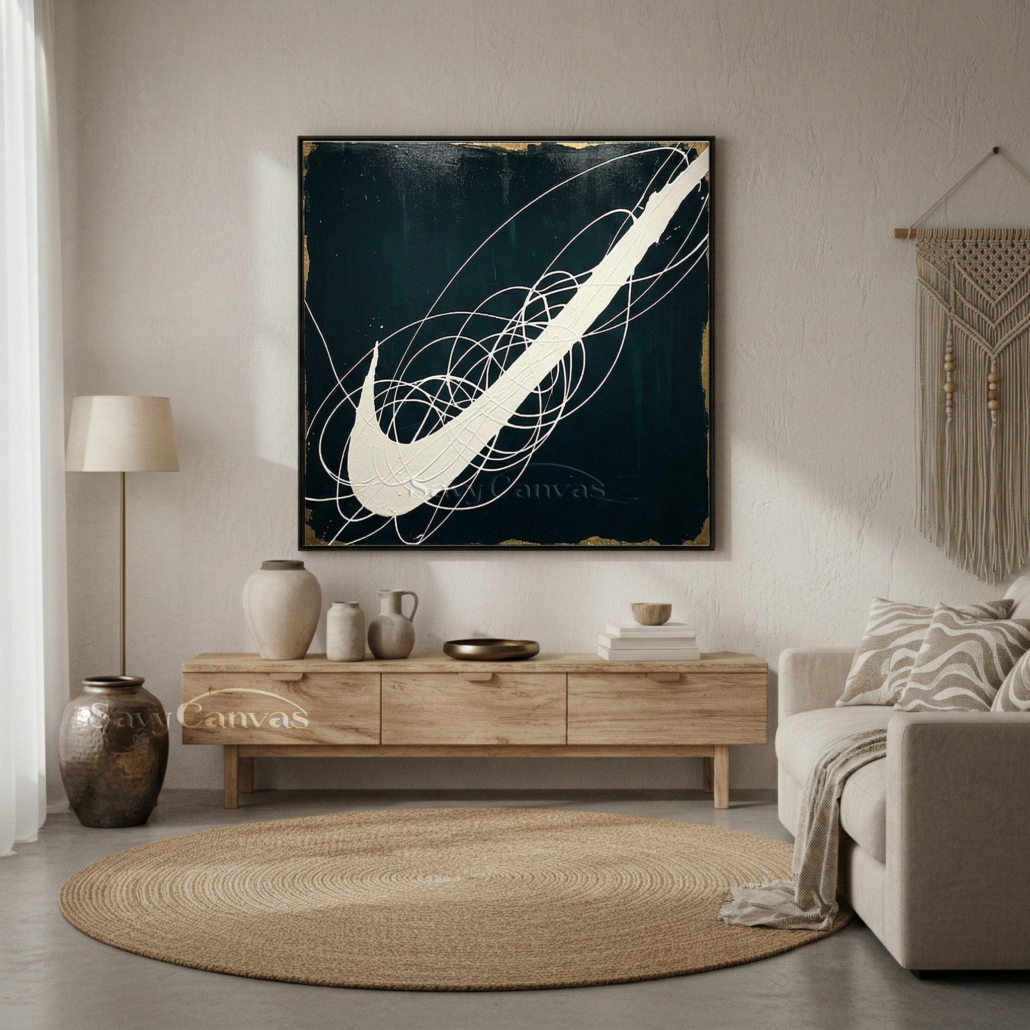 Minimalist Black and White Poollock Painting | Hand-Painted Canvas Art #JJ 449