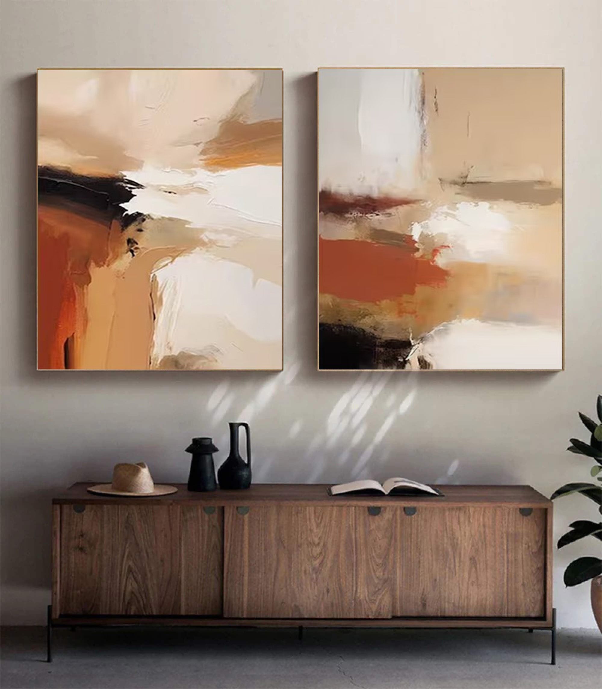 Warm Tone Abstract Paintings - Set of 2 | Modern Contemporary Art #JJ 070