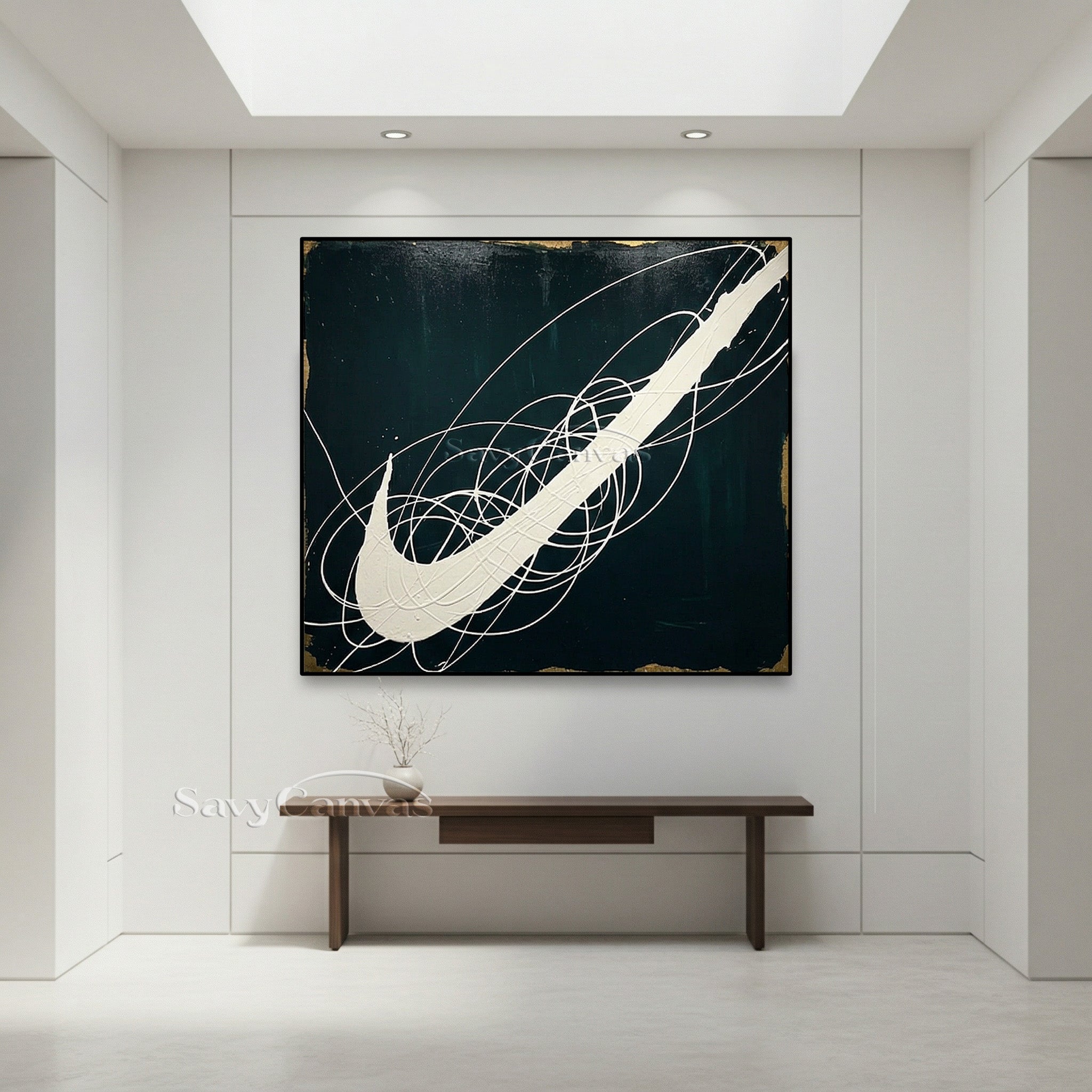 Minimalist Black and White Poollock Painting | Hand-Painted Canvas Art #JJ 449