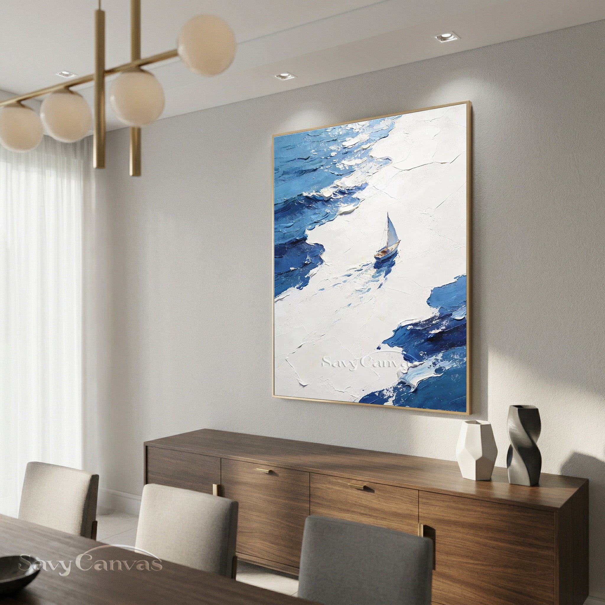 3D Textured Sailboat Seascape Oil Painting | Blue Ocean Wall Art #SS 003
