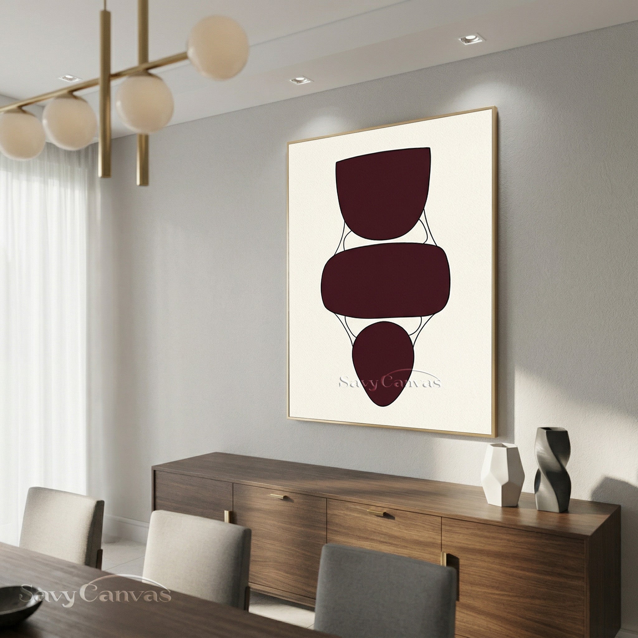 Abstract Geometric Shapes Art | Burgundy & Cream Painting #AA 499