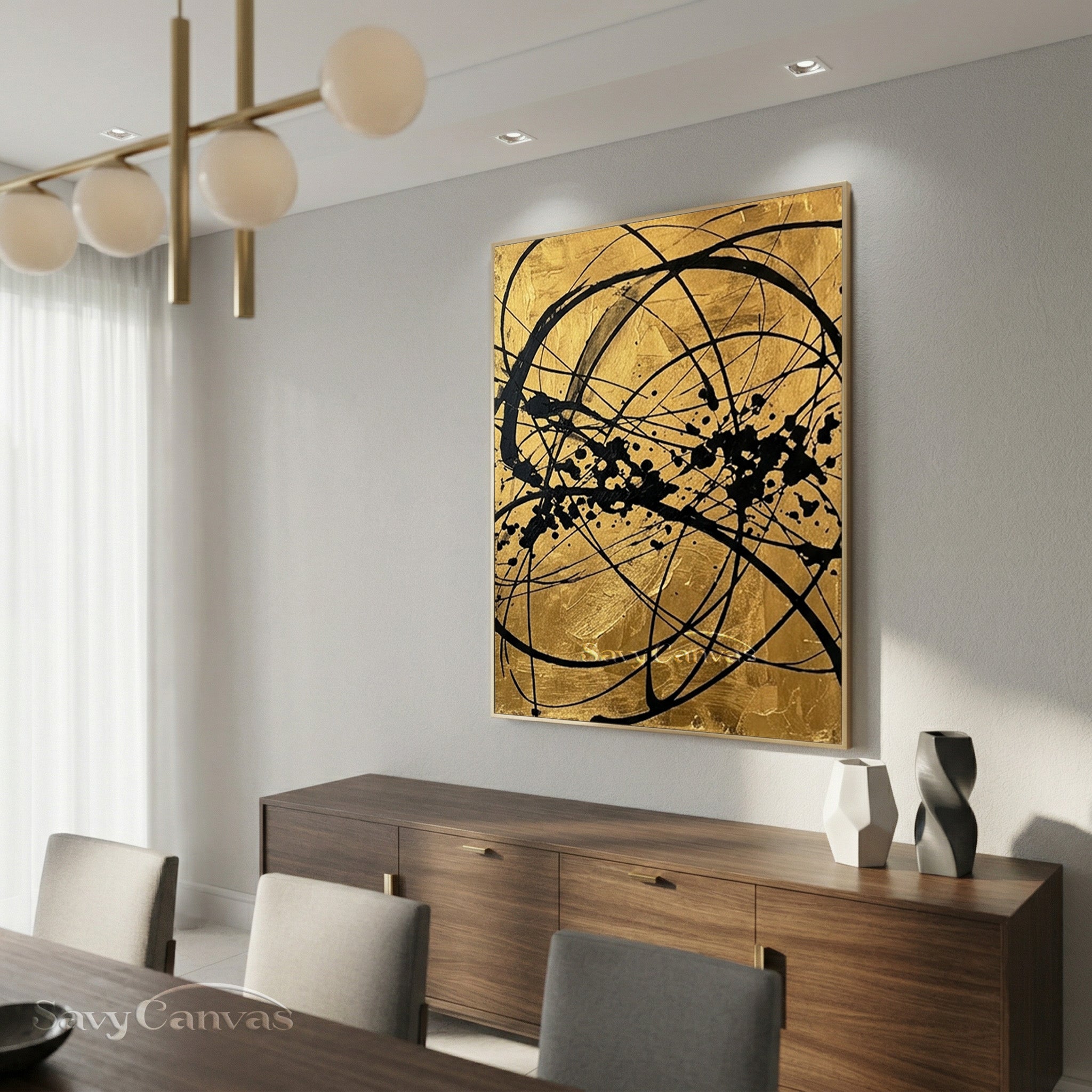 Bold Gold and Black Abstract Wall Art | Luxury Modern Decor #AA 523