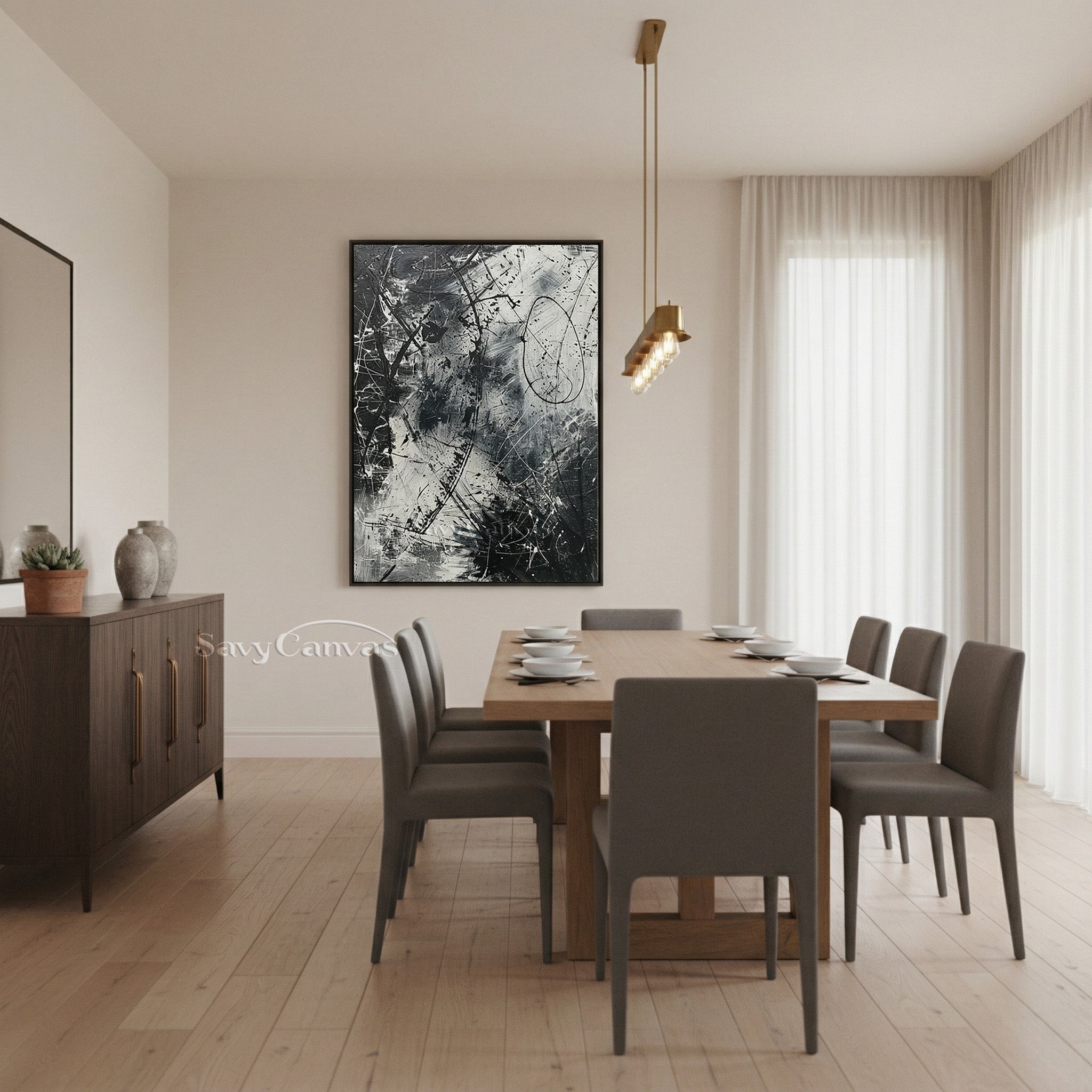 Dynamic Black and White Abstract Painting- Hand-Painted Textured Canvas #JJ 446