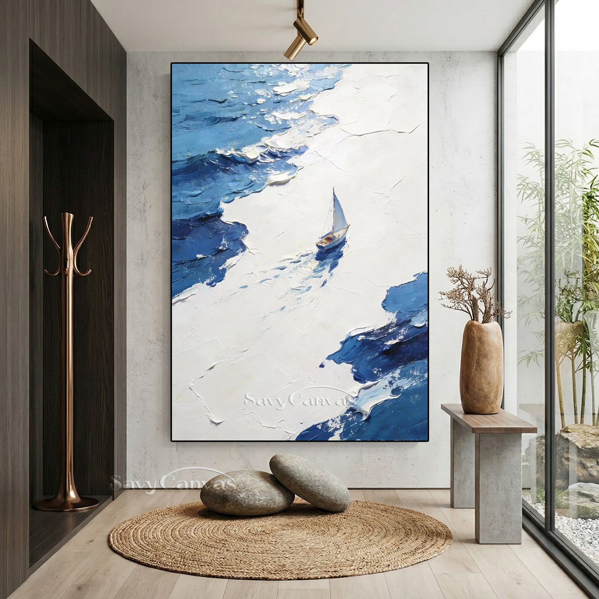 3D Textured Sailboat Seascape Oil Painting | Blue Ocean Wall Art #SS 003