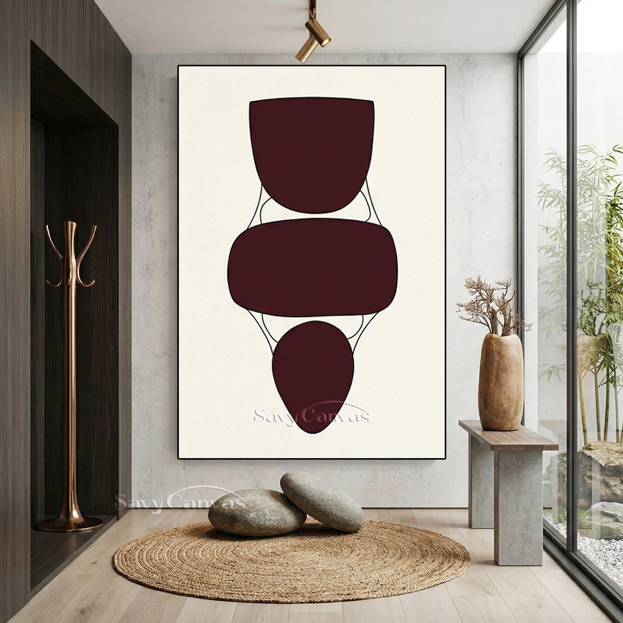 Abstract Geometric Shapes Art | Burgundy & Cream Painting #AA 499
