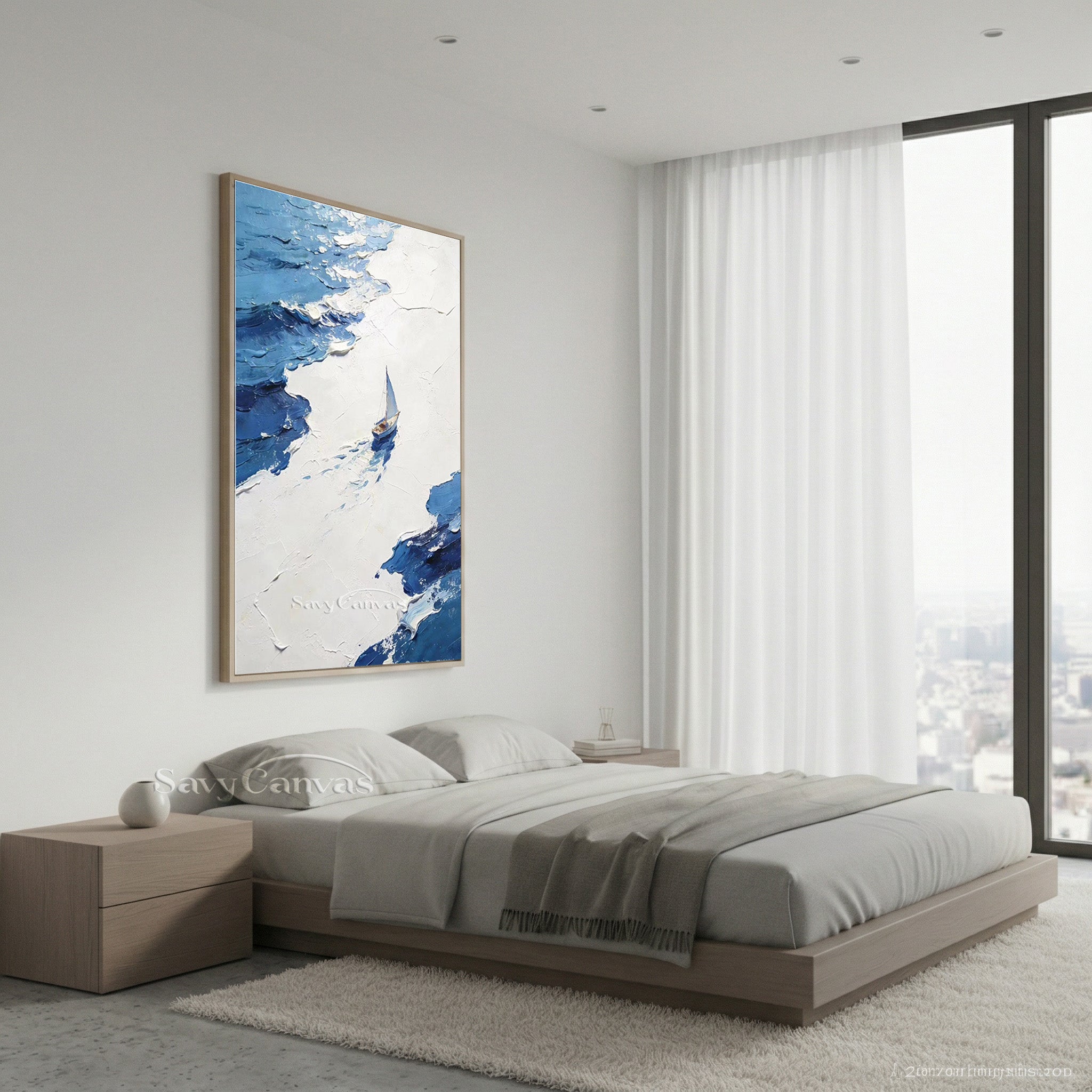 3D Textured Sailboat Seascape Oil Painting | Blue Ocean Wall Art #SS 003