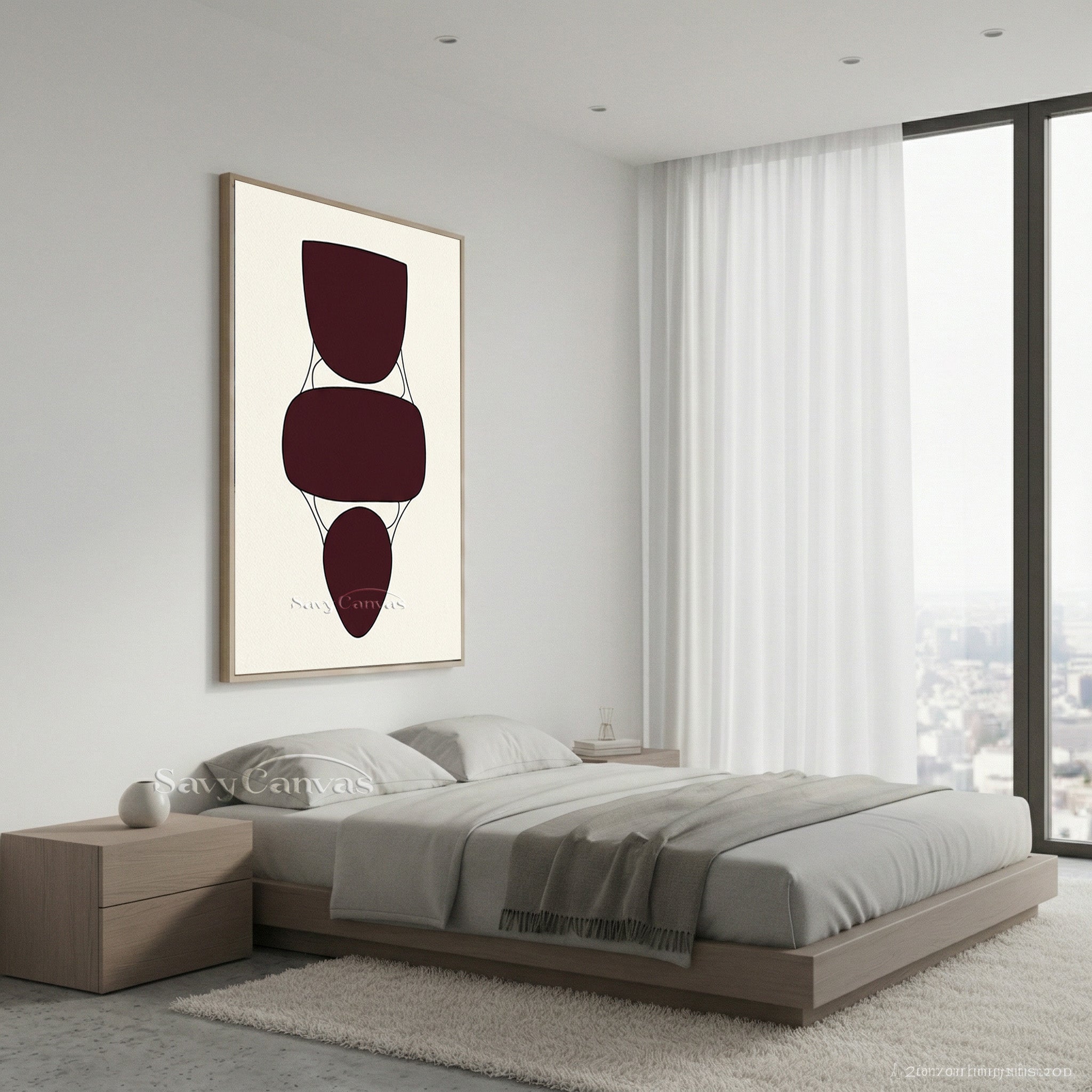Abstract Geometric Shapes Art | Burgundy & Cream Painting #AA 499