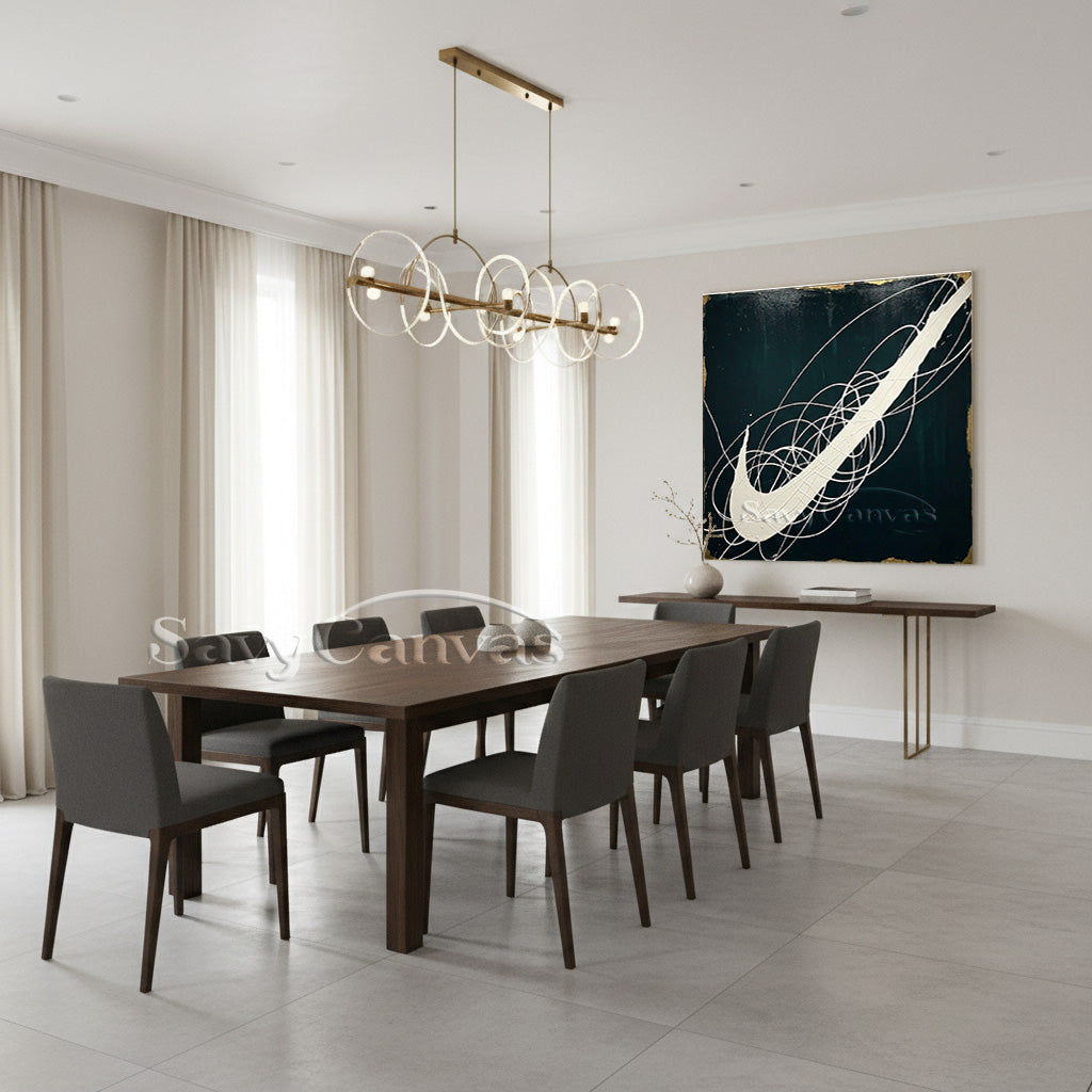 Minimalist Black and White Poollock Painting | Hand-Painted Canvas Art #JJ 449