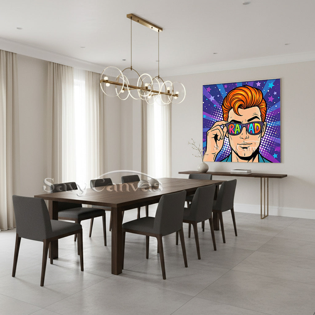 Modern Pop Culture Wall Art - Vibrant Hand-Painted Man with Glasses #SS 048