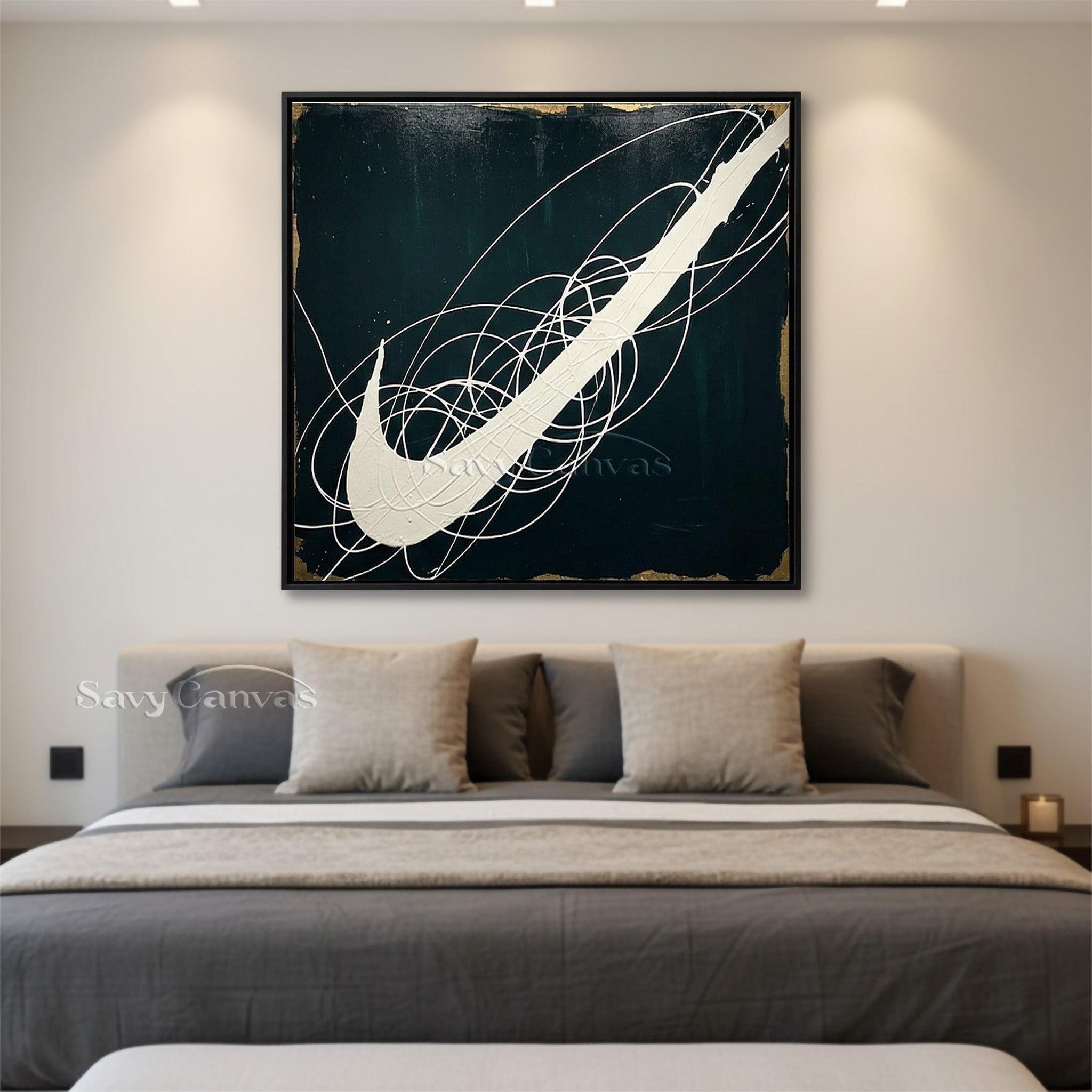 Minimalist Black and White Poollock Painting | Hand-Painted Canvas Art #JJ 449