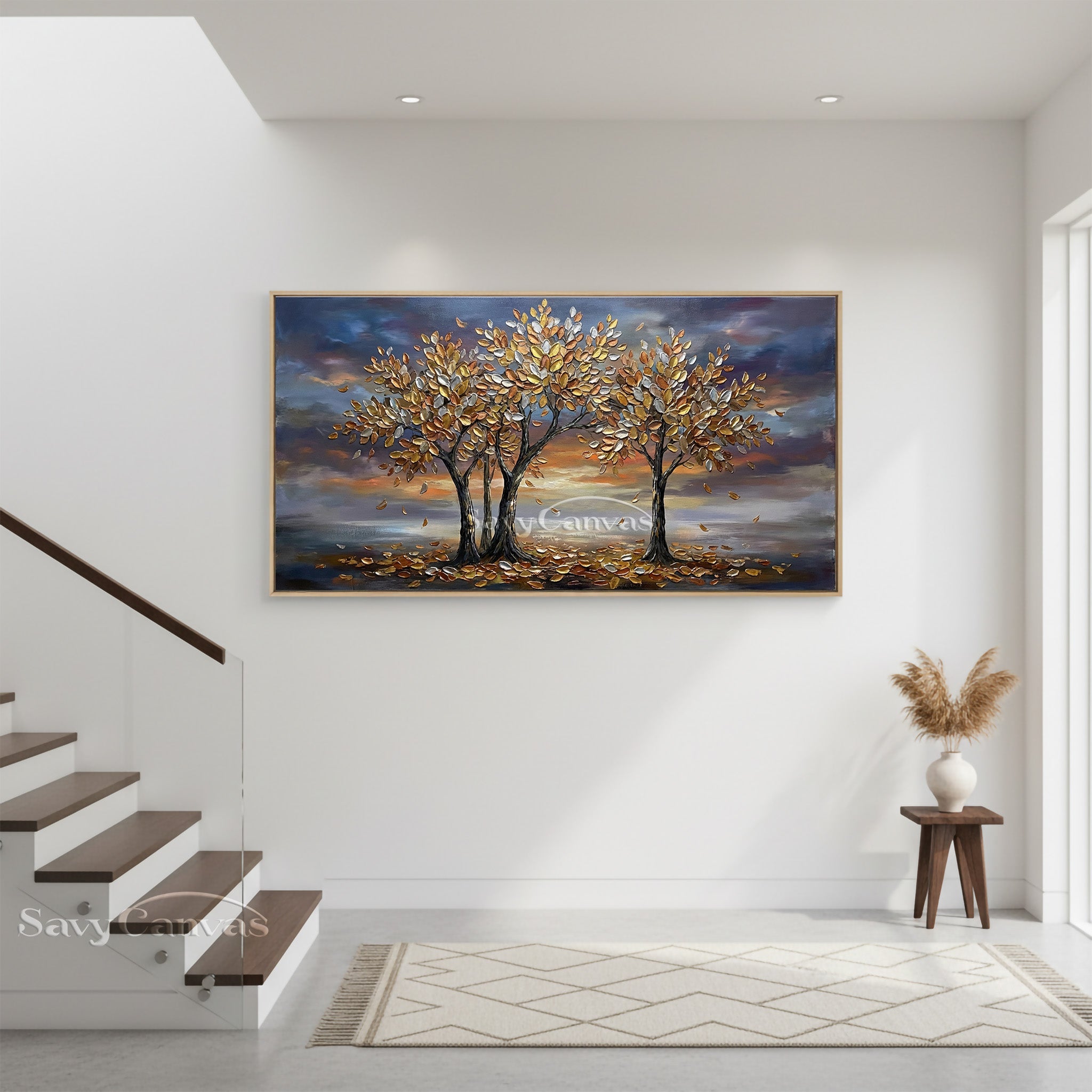 3D Textured Golden Tree Oil Painting - Modern Wall Art for Living Room #SS 034