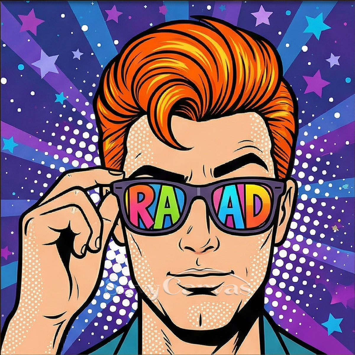 Retro Pop Art Man Canvas Print - Colorful "RAD" Sunglasses Wall Art