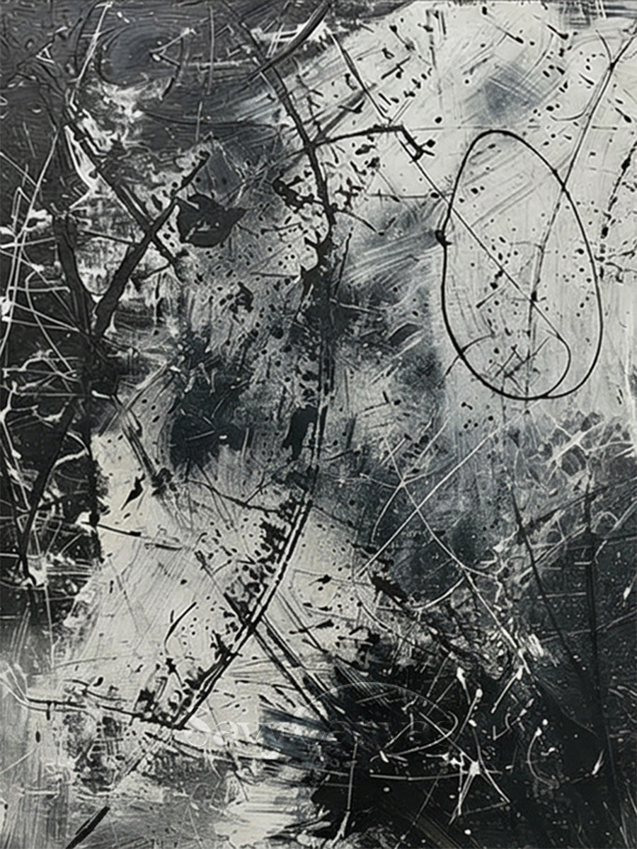Dynamic Black and White Abstract Painting- Hand-Painted Textured Canvas #JJ 446