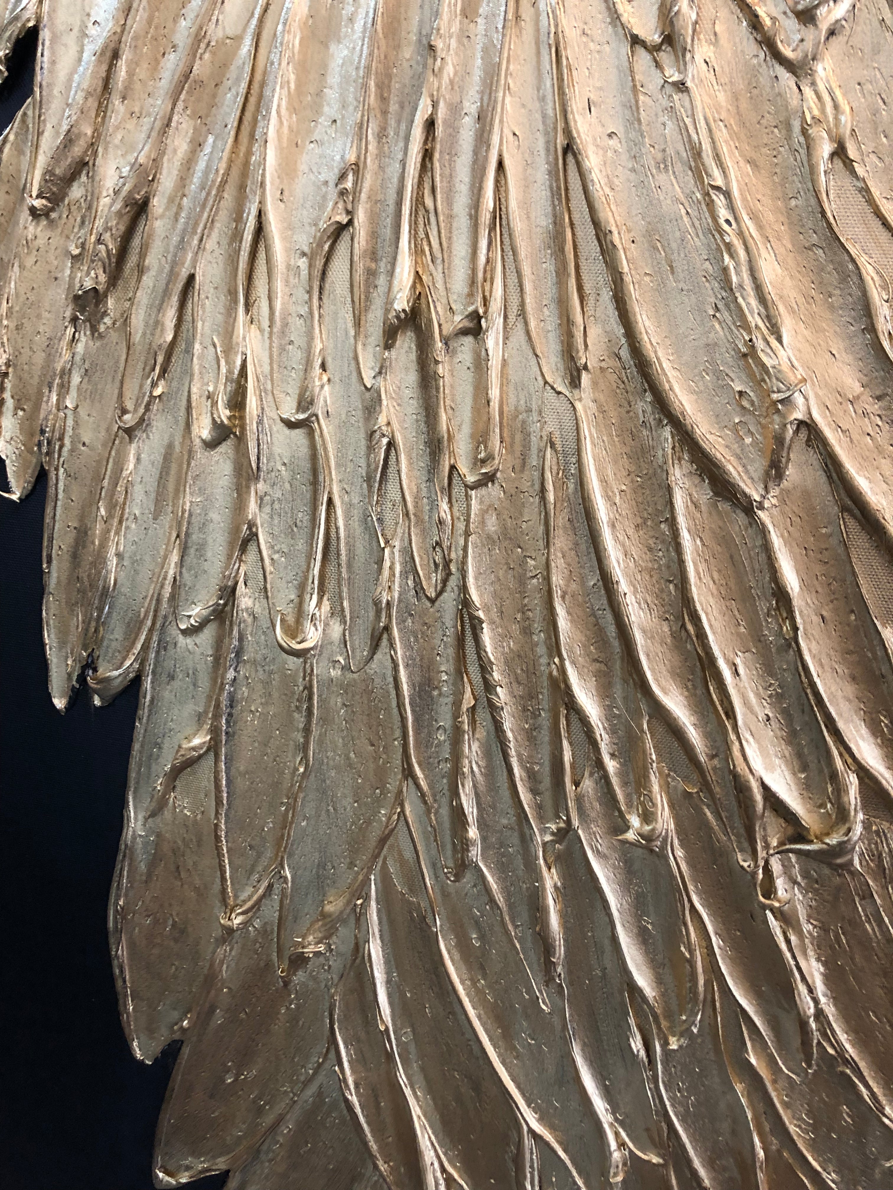 Gold Angel Wings 3D Texture Oil Painting on Black Canvas #SS 006