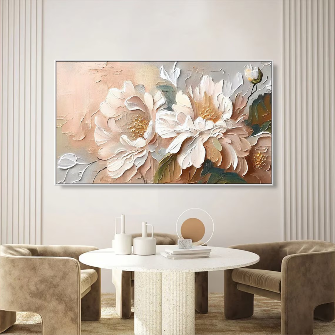 Large Horizontal Flower Painting Textured Art for Living Room #TC 104