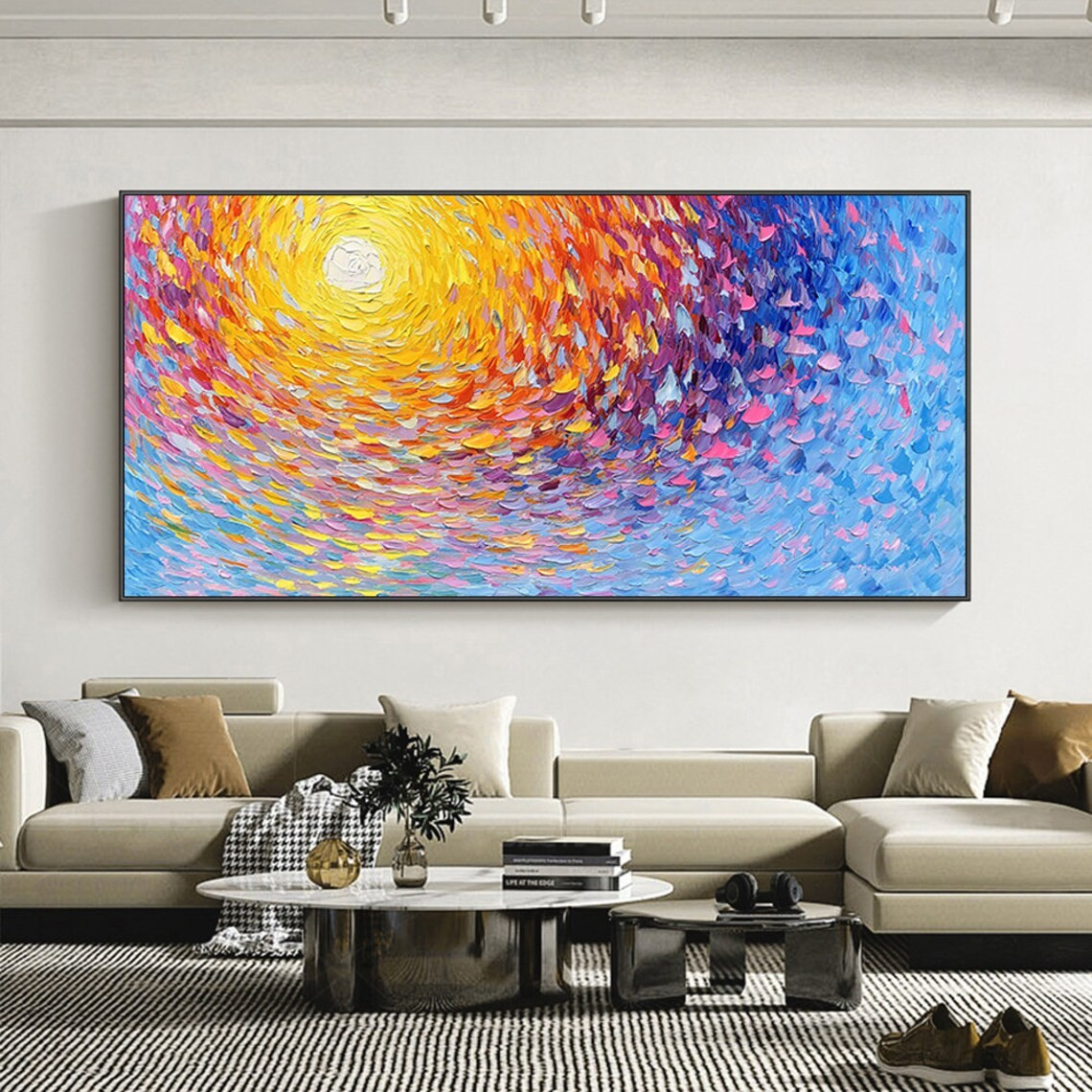 Light Burst Abstract Oil Painting - Vibrant Swirling Colors #JJ 034