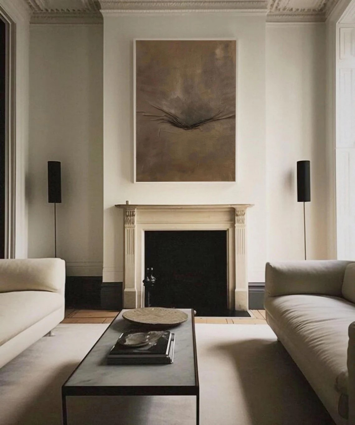 Minimalist Brown Abstract Oil Painting with Textured Center Wall Art #TC 034