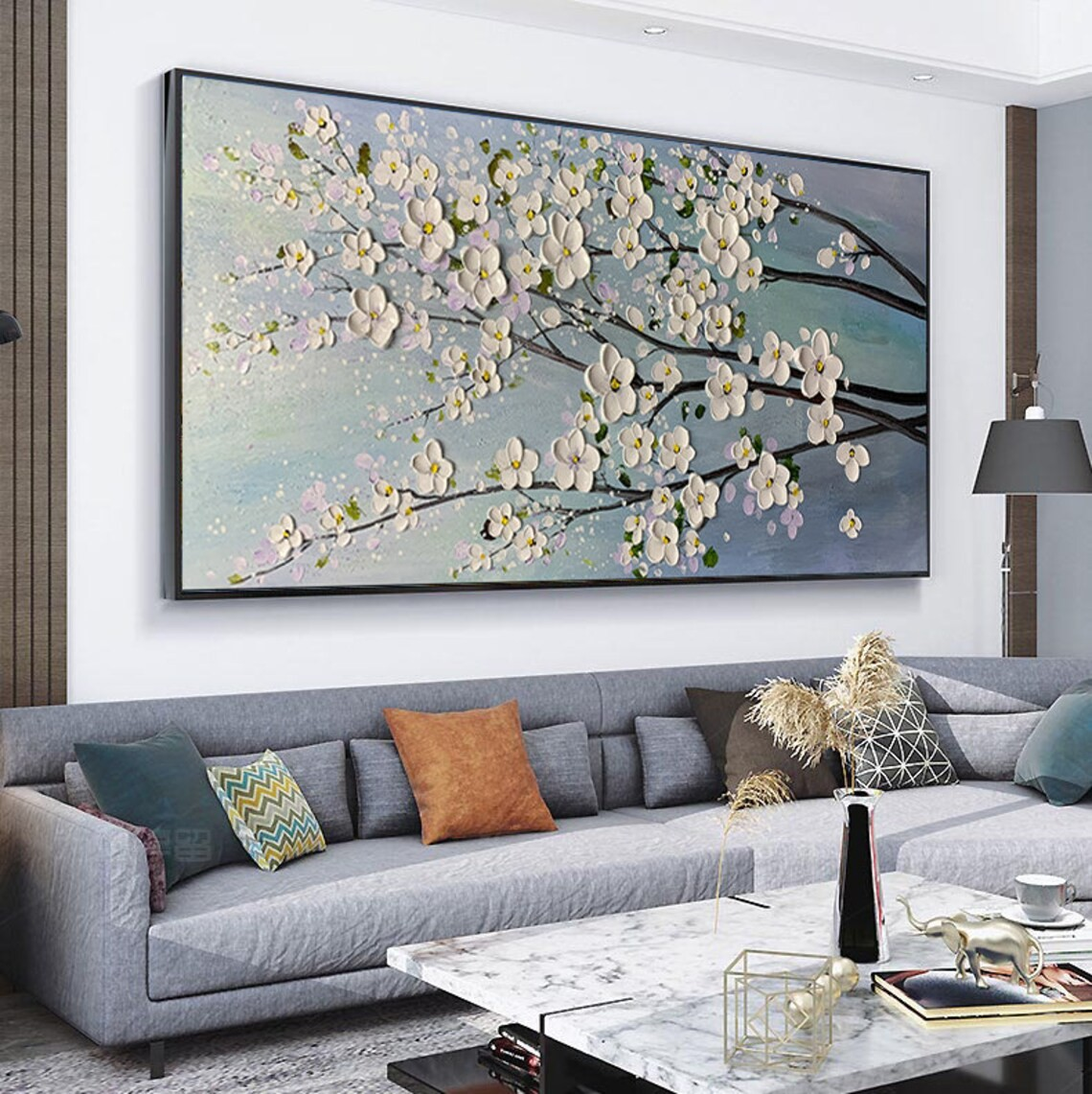 3D White Flower Abstract Oil Painting - Textured Floral Art #JJ 035