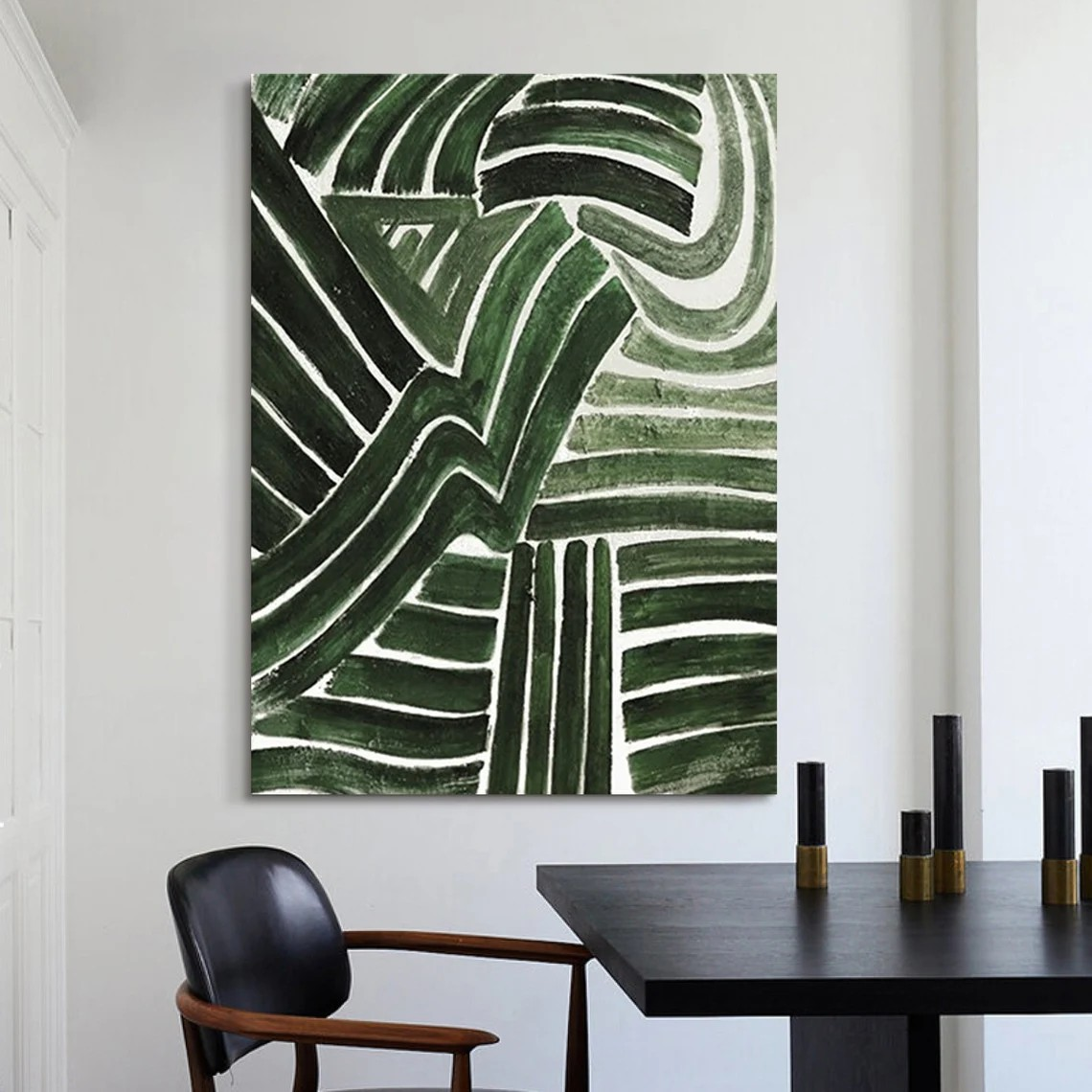 Handmade Green Abstract Art with Dynamic Brushstrokes Wall Decor #TC 032