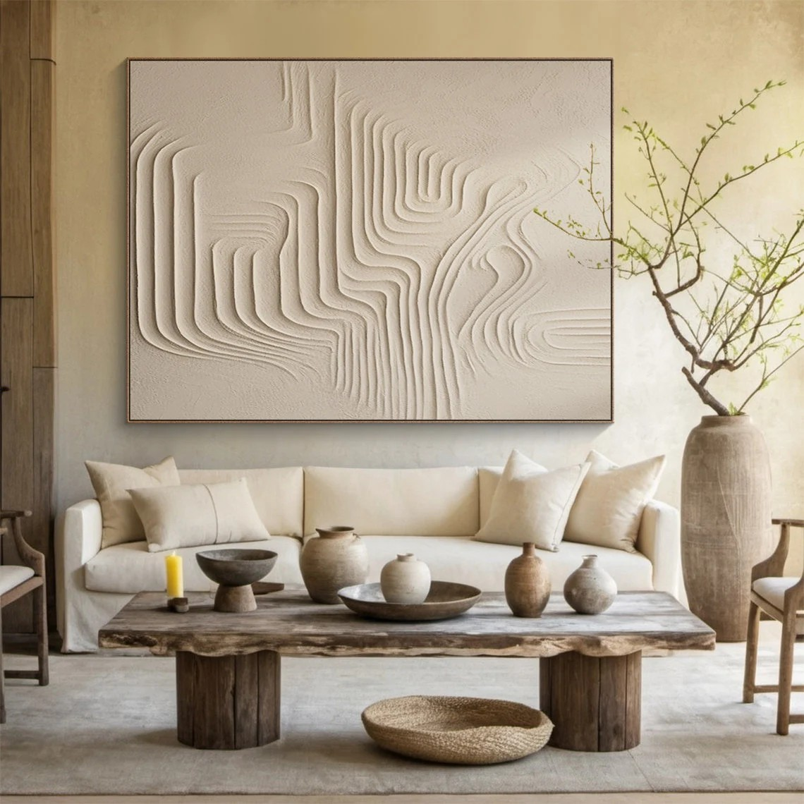 Living Room Art - Large Beige Textured Abstract Painting #TC 054