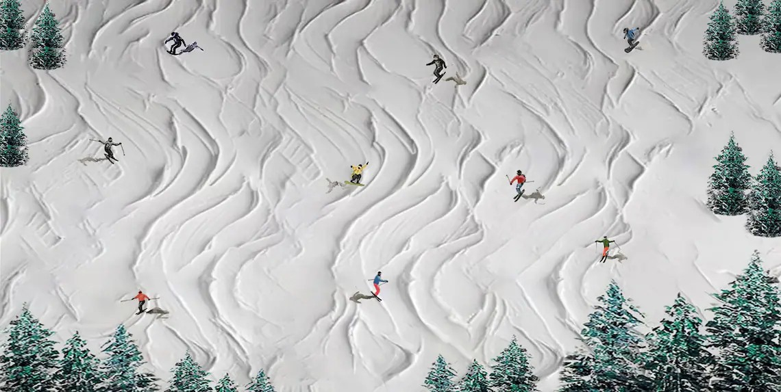 Textured Skiing Art Painting- Handmade Winter Sport  Scene #TC 096