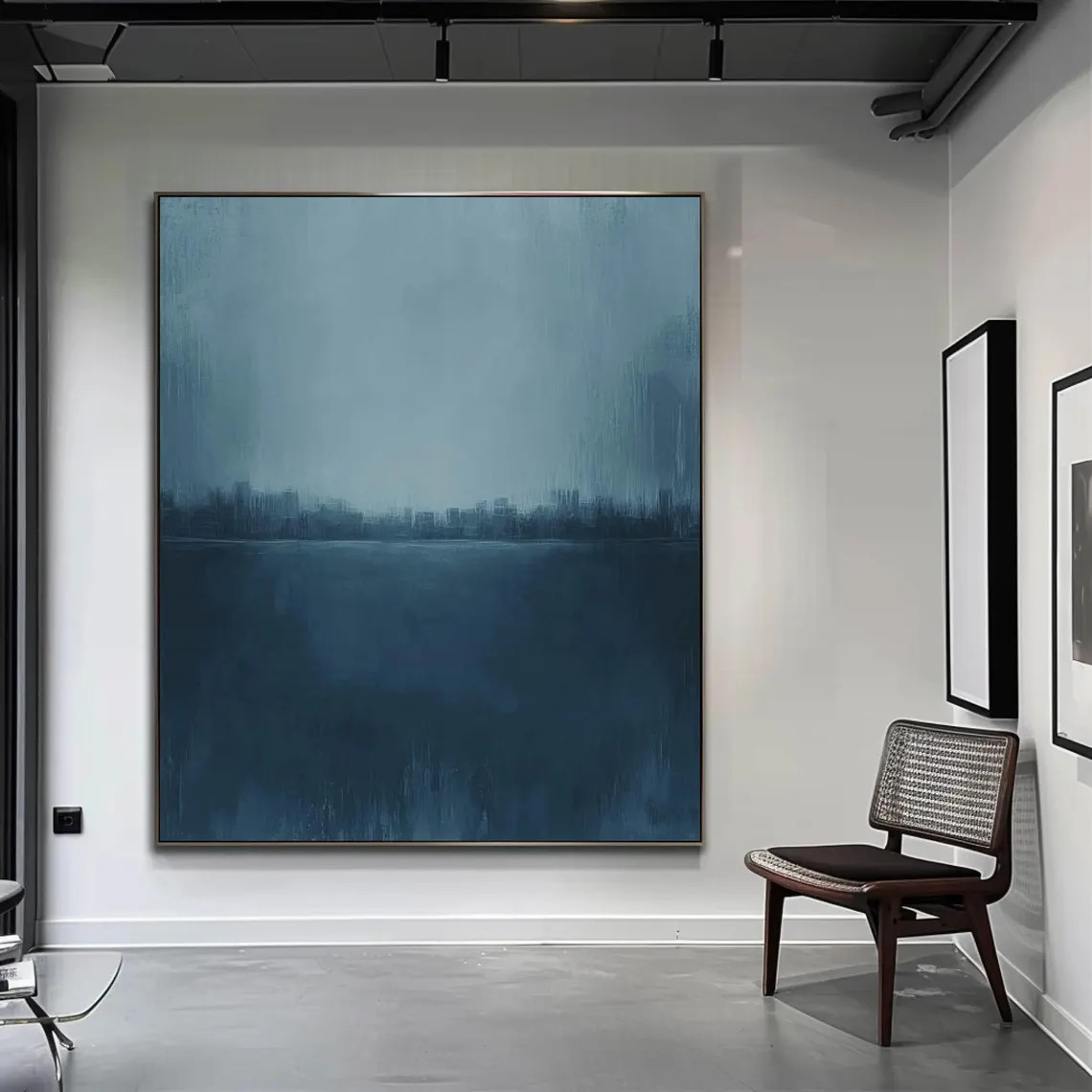 Minimalist Blue Abstract Oil Painting for Contemporary Interior Design #TC 018