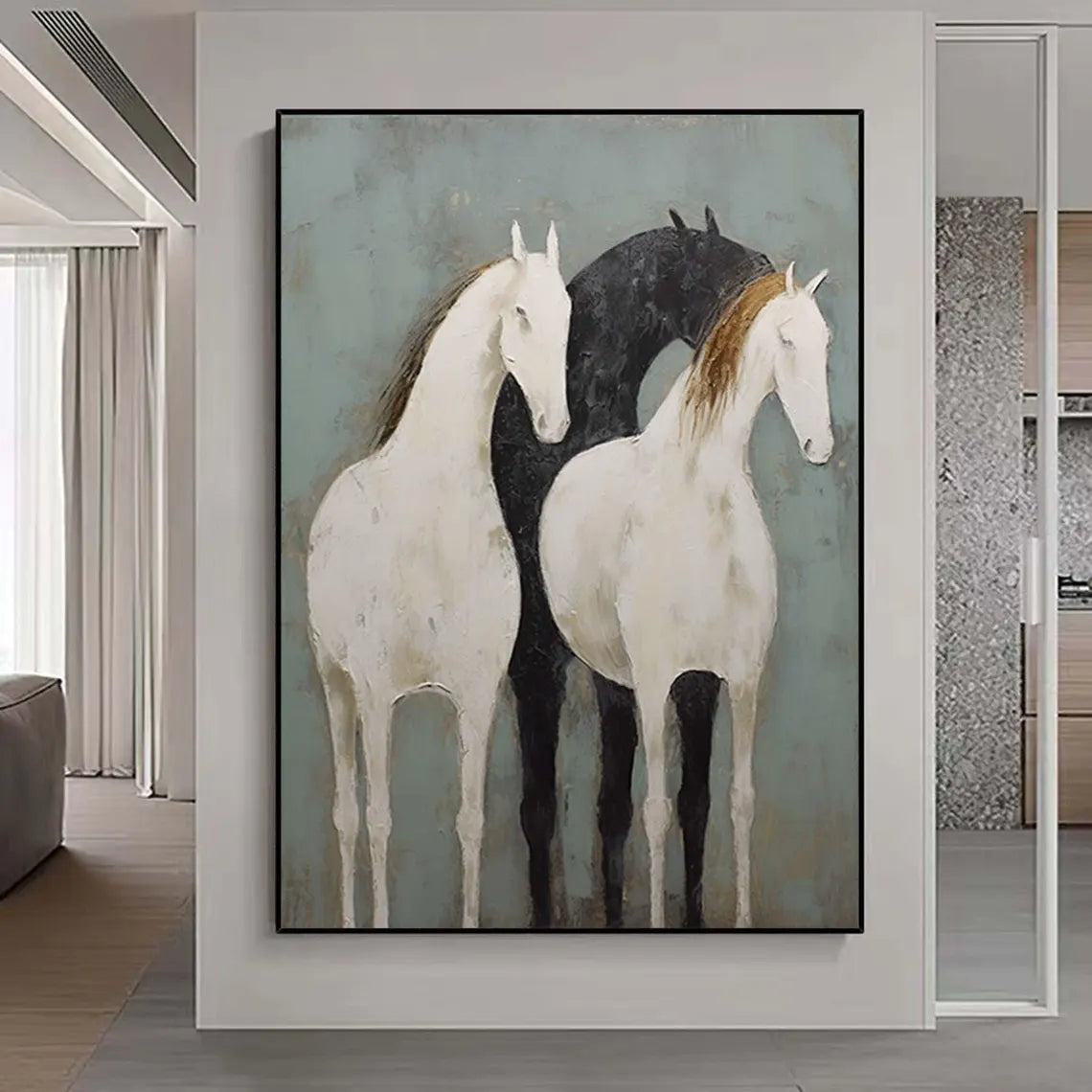 Minimalist Horse Trio Canvas: Abstract Equine Art #ZZ 030