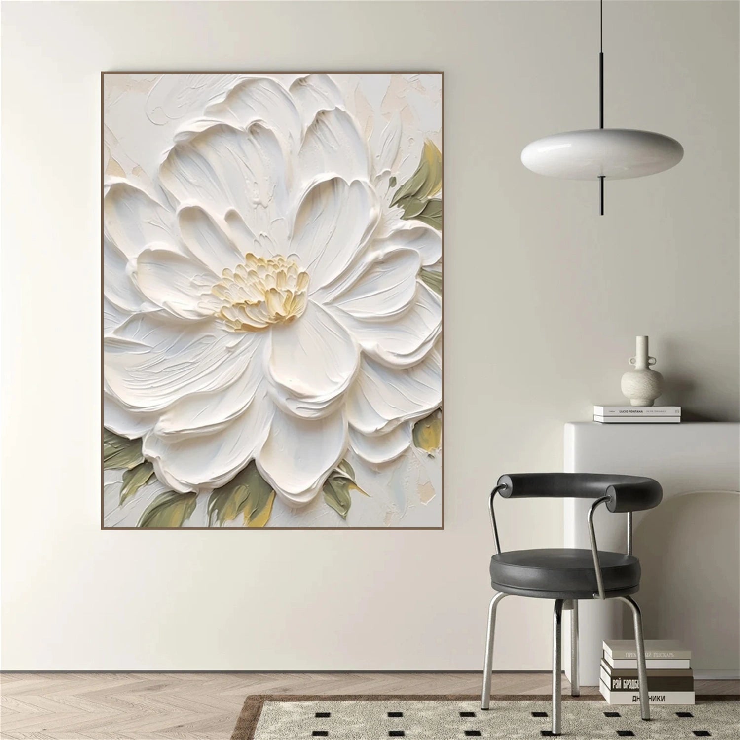 Large Impasto White Flowers Painting | Modern Wall Art - Savy Canvas