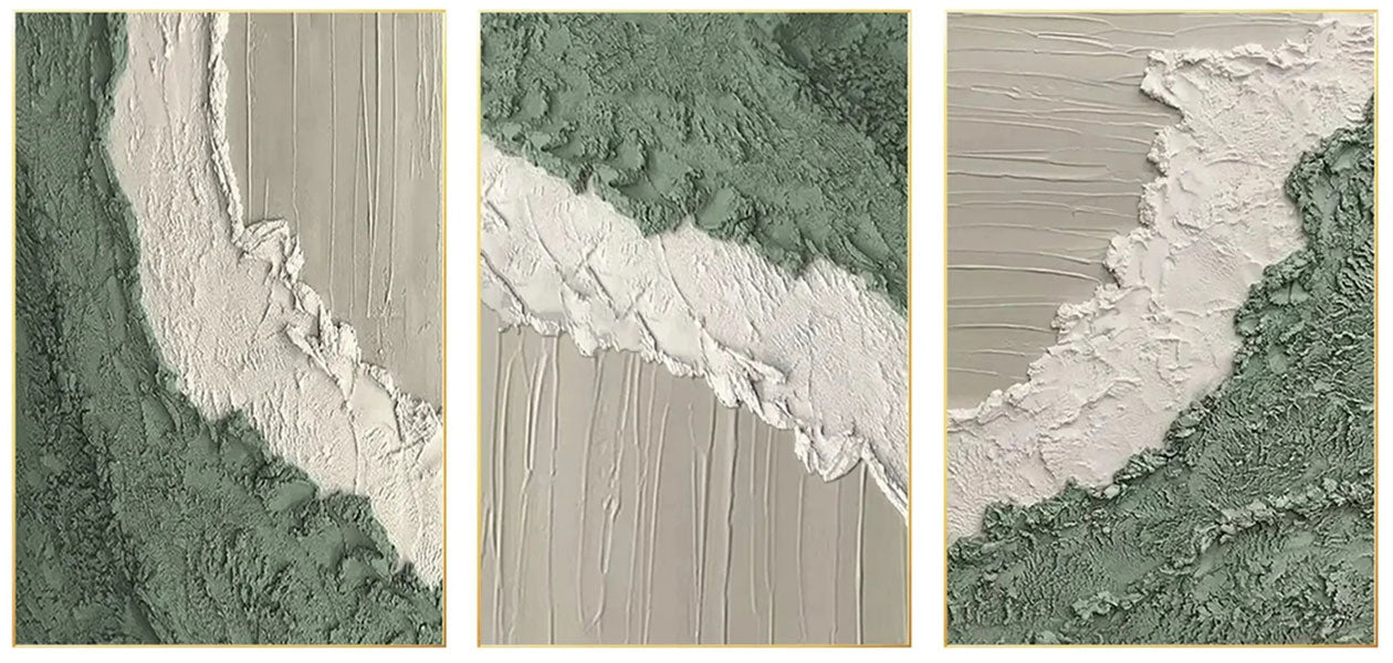 3 Piece Green and White Modern Wall Art for Living Room  #JJ 212