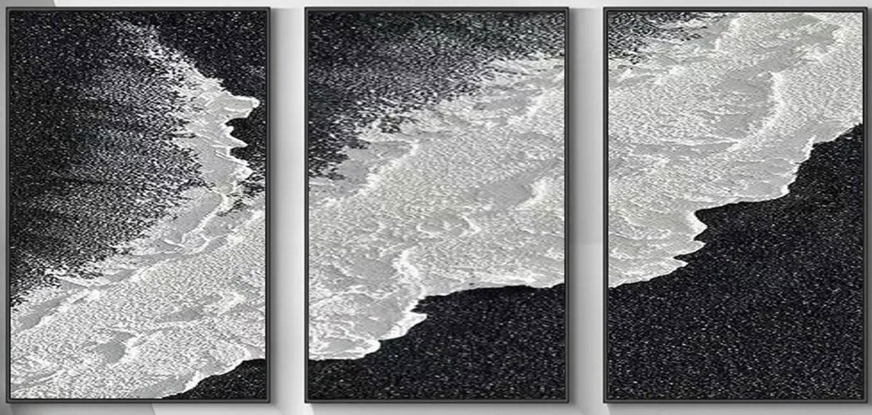 Serene Black White Coast - Textured Minimalist  Wall Art #JJ 205