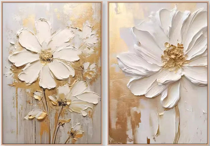 Modern Floral Oil Artworks for Living Rooms - Savy Canvas Creations #JJ 329