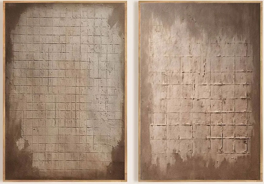 Set of Two Abstract Textured Canvas Paintings  for Modern Interiors #JJ 009