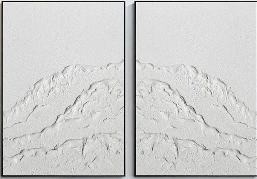 White Textured Abstract Diptych - Minimalist Landscape Art #JJ 026