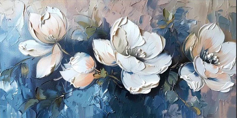 Abstract Serene Floral Wall Art | Blue & White Hand-Painted #JJ 303