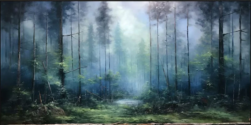 Panoramic Misty Forest Abstract Oil Painting - Long Wall Art #JJ 033