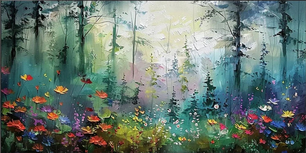 Abstract Light Through Trees Painting | Textured Forest Oil Art  #JJ 319