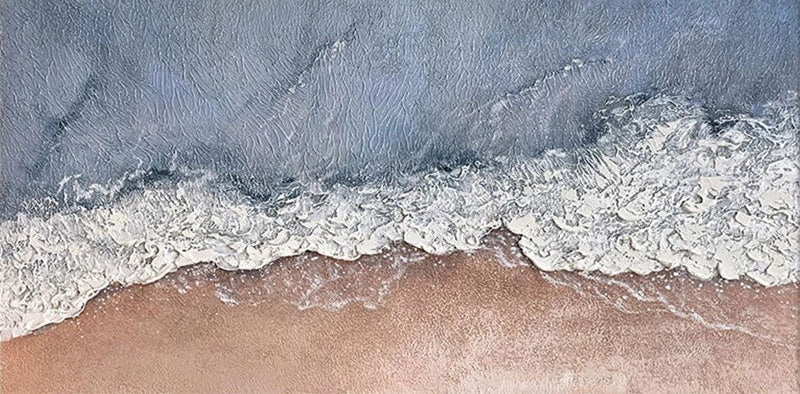 Wide Top-Down Coastal Textured Abstract - Blue White Beige Modern Oil Painting #JJ 175