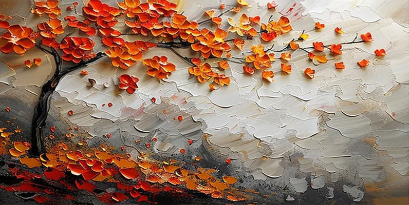 Large Abstract Orange Foliage | Textured Tree Oil Painting #JJ 302