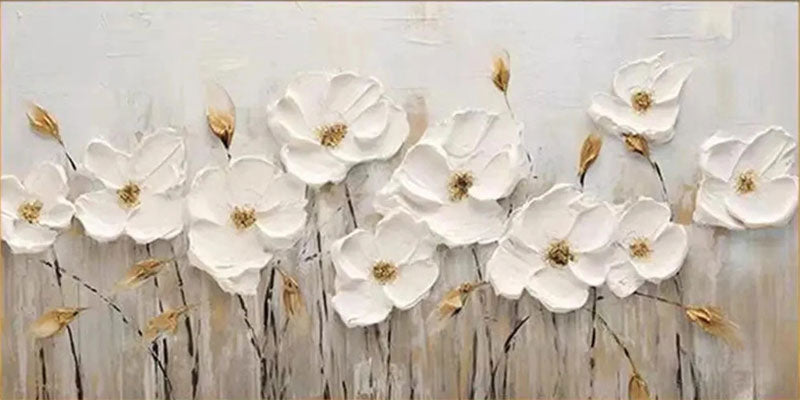 Various Sizes White Flower Painting | Hand-Painted Textured Floral Art #JJ 301