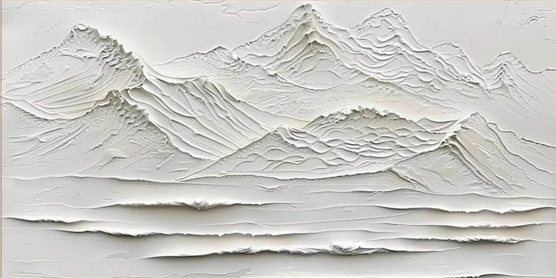 Minimalist White Mountain Hand-Painted Oil Art | Modern Abstract Landscape #JJ 408