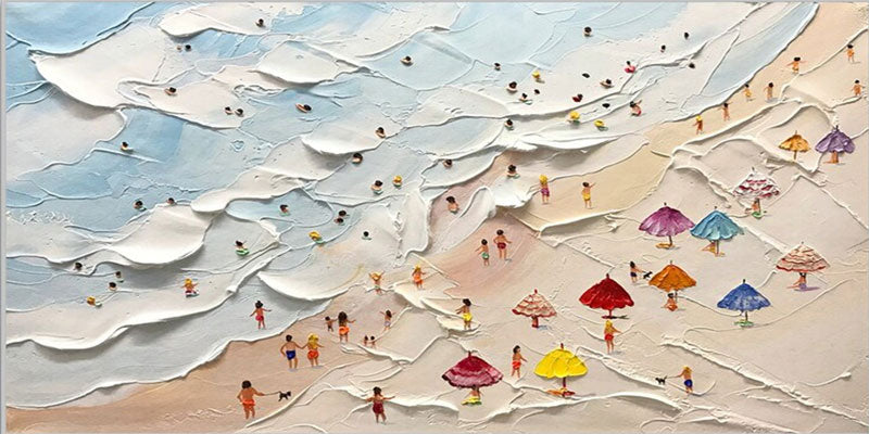 Large Abstract  Textured Swimming Painting - Happy Coast Wall Art #JJ 243