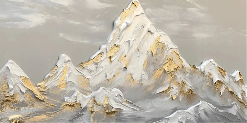 Textured Gold & White Mountain Art - Abstract Landscape Painting #JJ 381