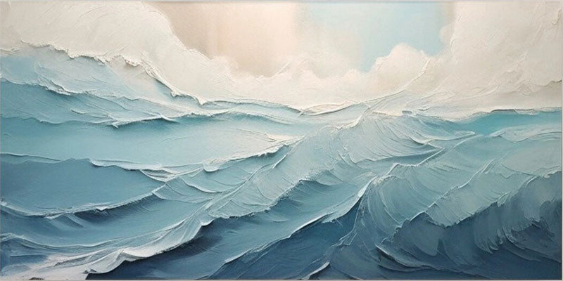 Large  Blue Sea Abstract Waves Painting Wall Art - Ocean Painting #JJ 241