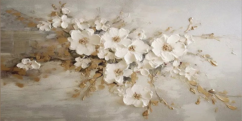 Elegant White Floral Oil Painting | Hand-Painted Art #JJ 297